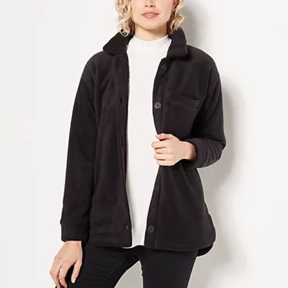 Cuddl Duds Fleecewear Bonded Sherpa Button-Front Shacket - Picture 1 of 4